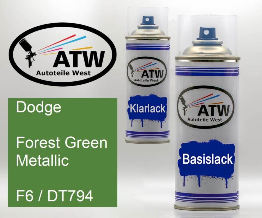 Dodge, Forest Green Metallic, F6 / DT794: 400ml Sprühdose + 400ml Klarlack - Set, von ATW Autoteile West.